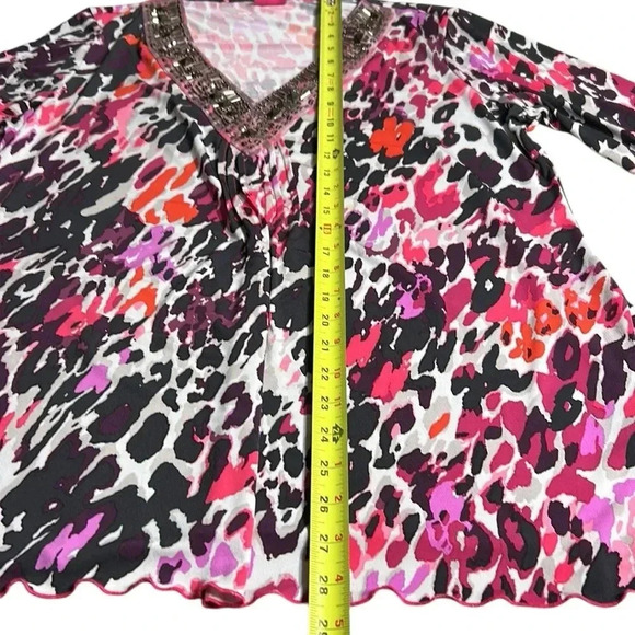 Y2K TOGETHER boho oversized beaded top Aztec,abstract,multicolored,V neck - Picture 13 of 16